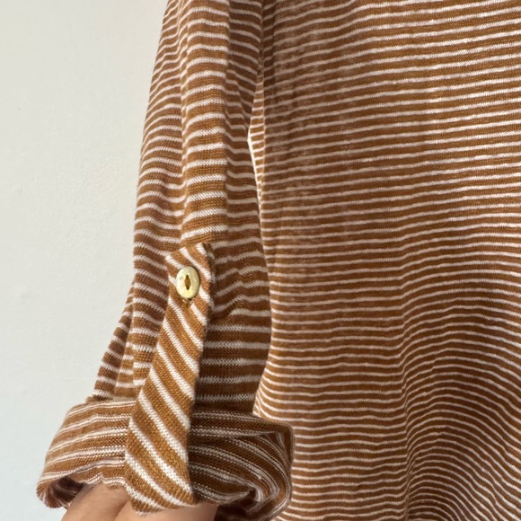 C & C Striped Hoodie Tan & Cream Women's Top, Roll Tab Sleeves. Size Large - Picture 3 of 13